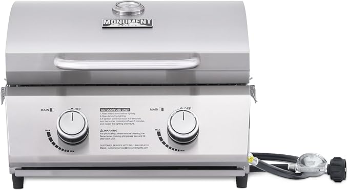 Monument Tabletop Propane Gas Grill Portable Stainless Steel Camping Outdoor Cooker