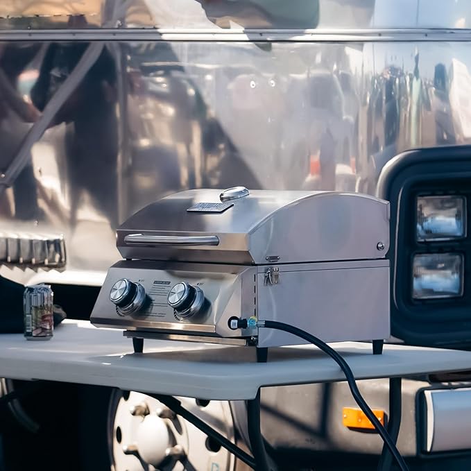 Monument Portable Tabletop Propane Gas Grill Stainless Steel Outdoor Camping Cooker