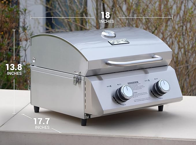 Monument Tabletop Propane Gas Grill Portable Stainless Steel Camping Outdoor Cooker