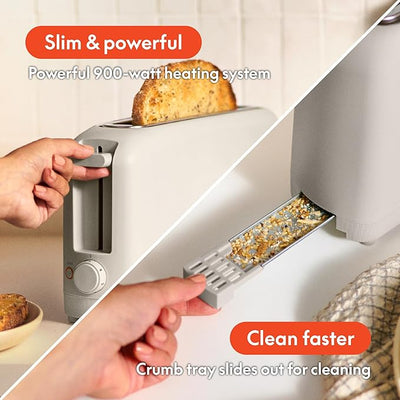 Bella 2-Slice Slim Toaster Long Slot Shade Control Oatmilk 900W Kitchen