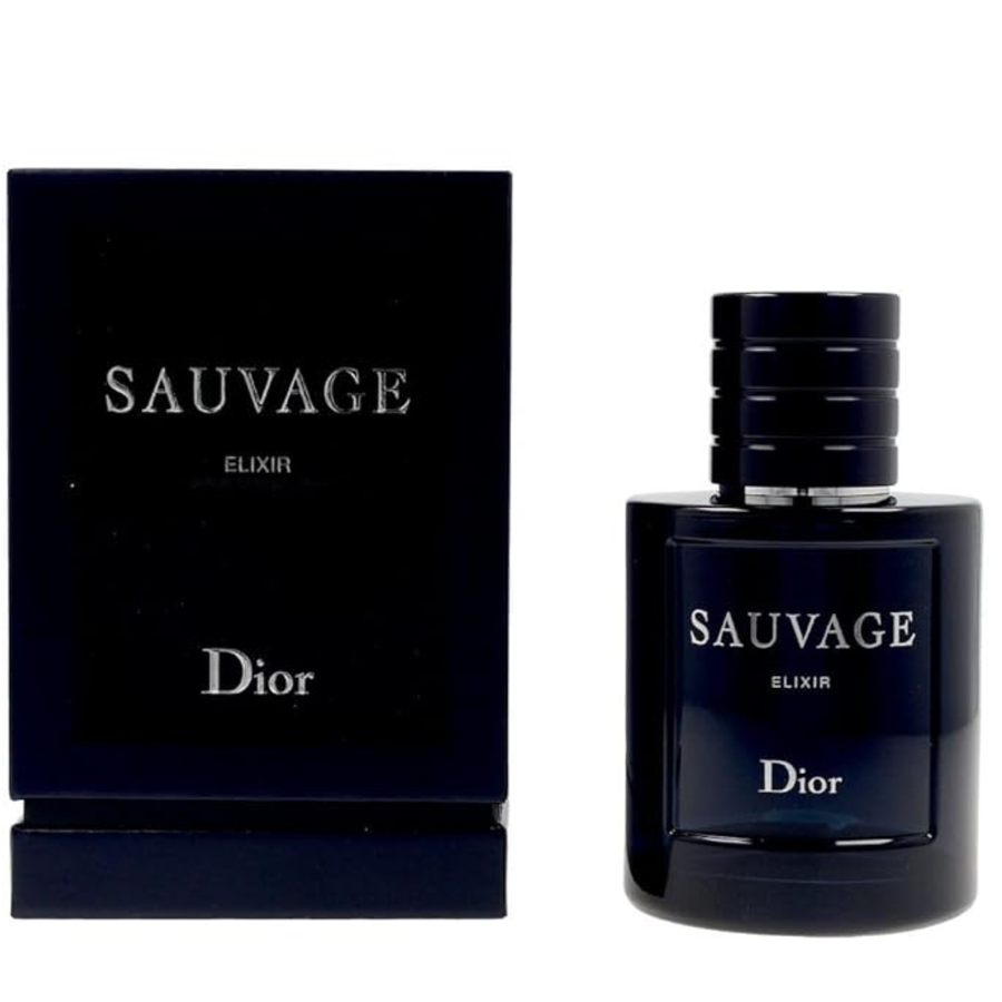 Dior Sauvage Elixir perfume bottle and packaging on a white background